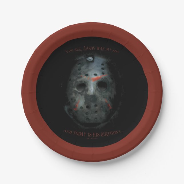 Freddy vs. Jason | Jason Mask Quote Paper Plate (Front)
