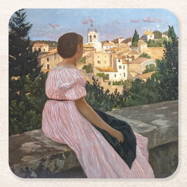Frederic Bazille - The Pink Dress Square Paper Coaster (Front)