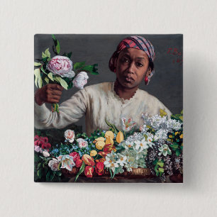 Frederic Bazille - Young Woman with Peonies 15 Cm Square Badge