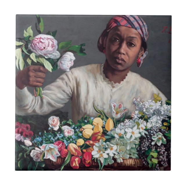 Frederic Bazille - Young Woman with Peonies Ceramic Tile (Front)
