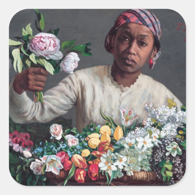 Frederic Bazille - Young Woman with Peonies Square Sticker (Front)