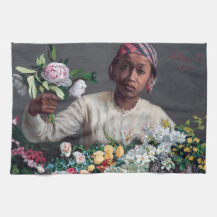 Frederic Bazille - Young Woman with Peonies Tea Towel