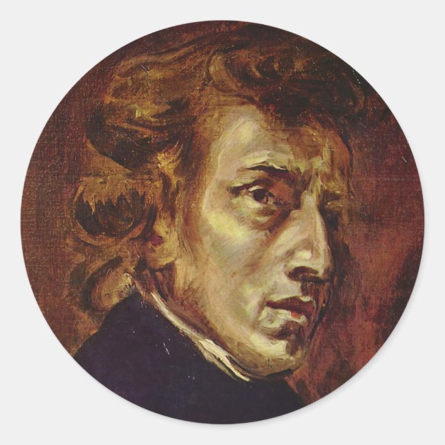 Frederic Chopin Portrait by Eugene Delacroix Classic Round Sticker (Front)