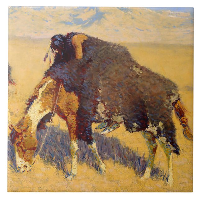 Frederic Remington Art Indians Simulating Buffalo Ceramic Tile (Front)