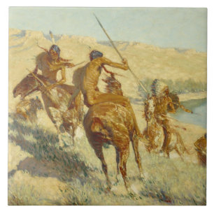 Frederic Remington - Episode of the Buffalo Gun Ceramic Tile