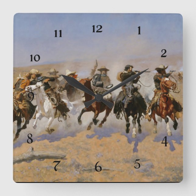 Frederic Remington Painting “Dash For The Timber” Square Wall Clock (Front)