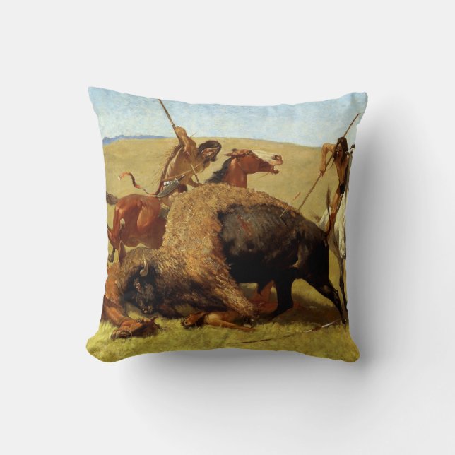 Frederic Remington The Buffalo Hunt Cushion (Front)