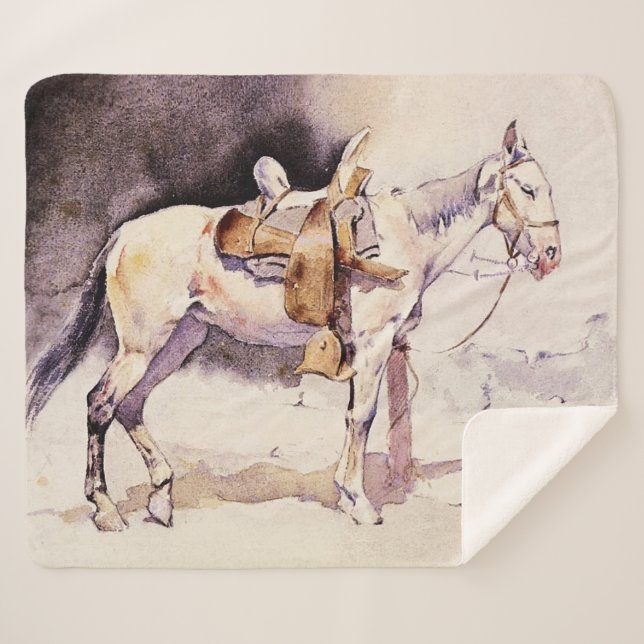 Frederic Remington Western Art Mexican Pony Sherpa Blanket (Front (Horizontal))