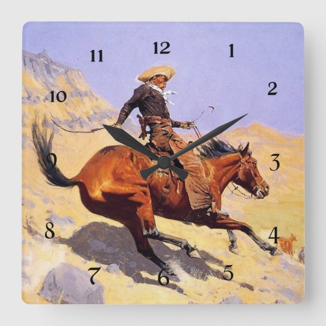 Frederic Remington Western Art “The Cowboy” Square Wall Clock (Front)