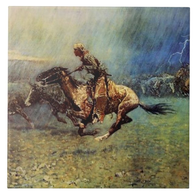 Frederic Remington Western Art “The Stampede” Tile (Front)