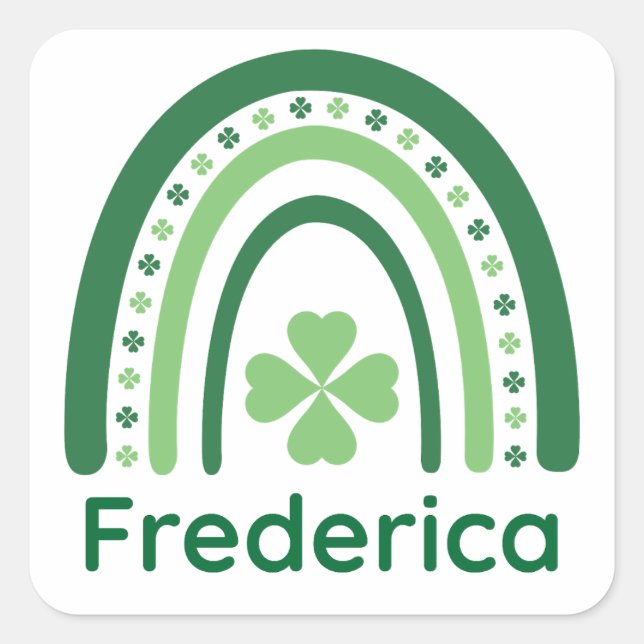  Frederica Name Clover Boho Rainbow Square Sticker (Front)