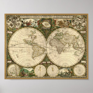 Frederick de Wit 1660 Map of the World Poster