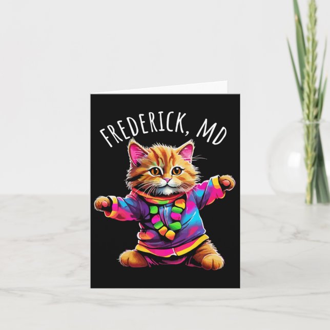 Frederick Md Usa Fun Cute Colourful Dancing Cat De Card (Front)