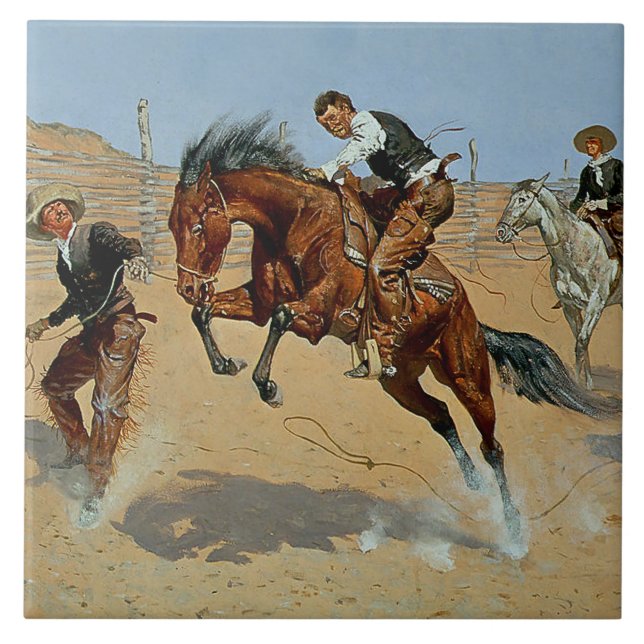 Frederick Remington Western Art “Turn Him Loose” Ceramic Tile (Front)