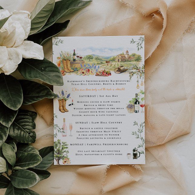 Fredericksburg TX Bachelorette Weekend Itinerary Invitation (Creator Uploaded)