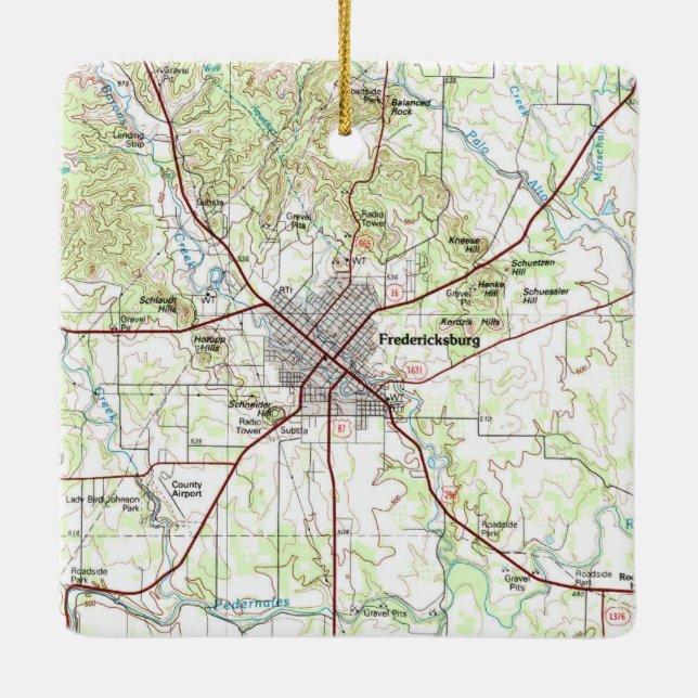 Fredericksburg TX Topo Map Ceramic Ornament (Back)