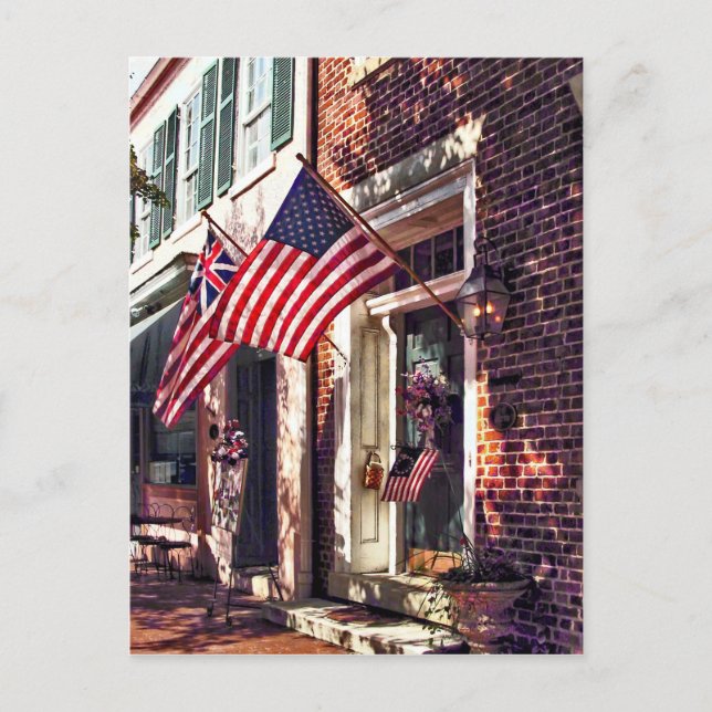 Fredericksburg VA - Street With American Flags Postcard (Front)