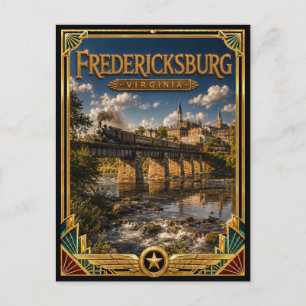 Fredericksburg Virginia Vintage Art Deco Golden Postcard