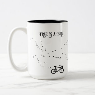 Free as a Bird Cycling Life Black and White Art Two-Tone Coffee Mug