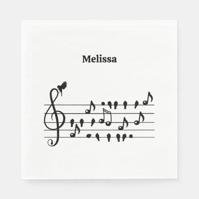 Free as a bird, song birds acting as musical notes napkin (Front)