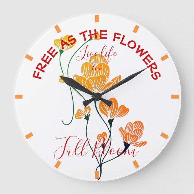 Free as the Flowers Yellow Orange Ginkgo Leaves Large Clock (Front)