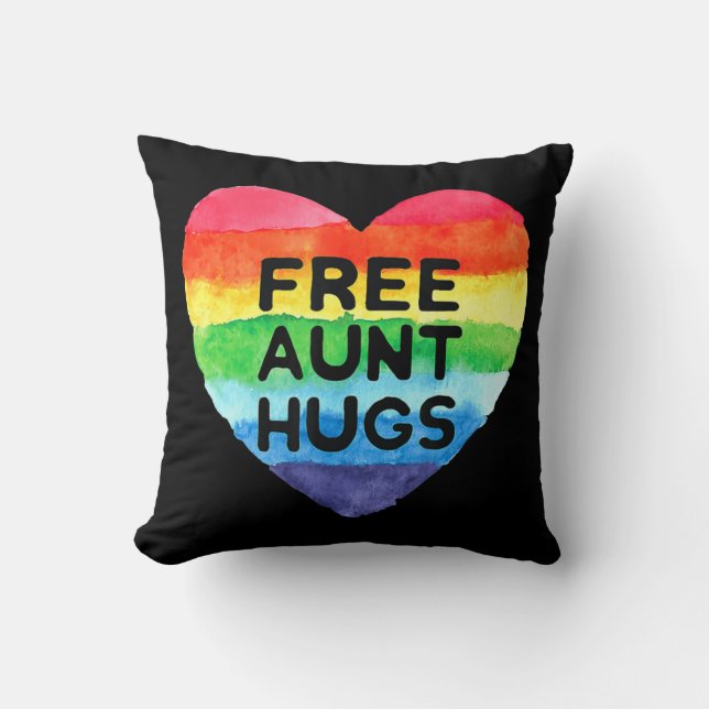 Free Aunt Hugs LGBT Flag Pride Awareness Month Rai Cushion (Front)