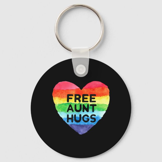 Free Aunt Hugs LGBT Flag Pride Awareness Month Rai Key Ring (Front)