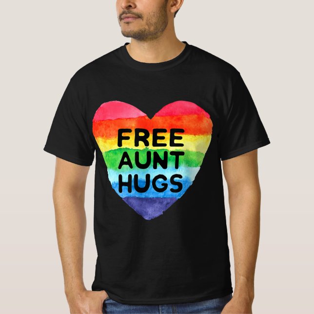 Free Aunt Hugs LGBT Flag Pride Awareness Month Rai T-Shirt (Front)