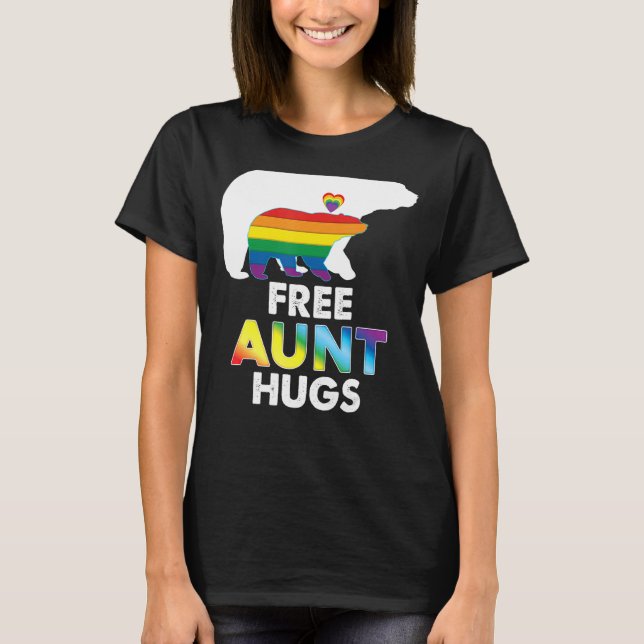 Free Aunt Hugs Rainbow Bear Lgbt Pride Gay Lesbian T-Shirt (Front)