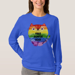 Free Auntie Hugs Pride LGBTQ Flag Cat T-Shirt