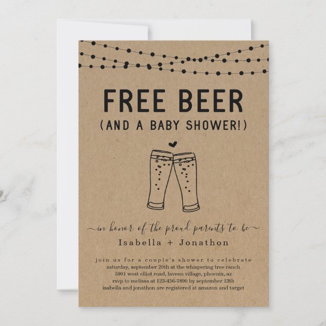 Free Beer and a Baby Shower Couples Gender Neutral Invitation (Front)