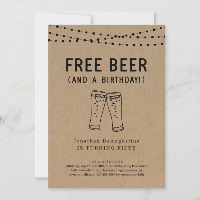 Free Beer Funny Adult Birthday Party Invitation (Front)