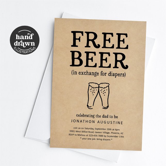 Free Beer Funny Diaper Party Invitation (Creator Uploaded)