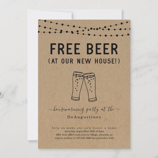 Free Beer Funny Housewarming Party Invitation (Front)