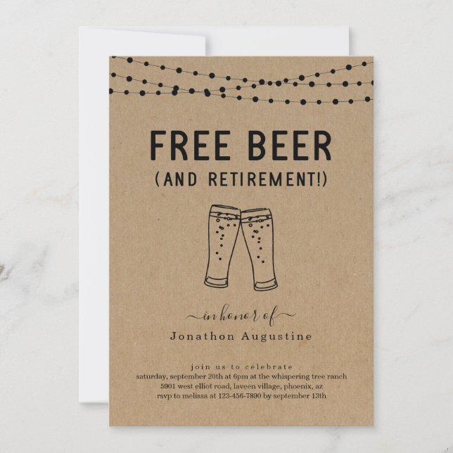 Free Beer Funny Retirement Party Invitation (Front)