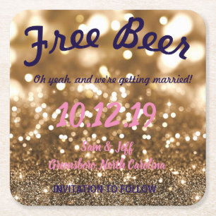 Free Beer Save the Date Coaseter Square Paper Coaster
