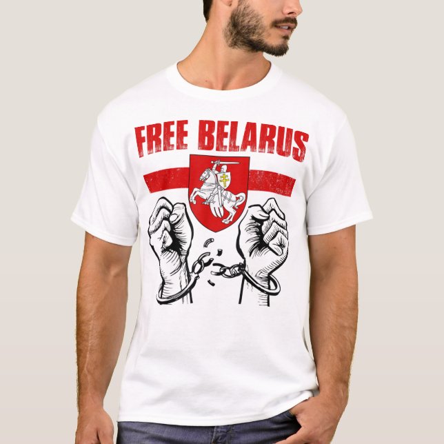 FREE BELARUS Pogonya Belarus Flag White Red Whi T-Shirt (Front)