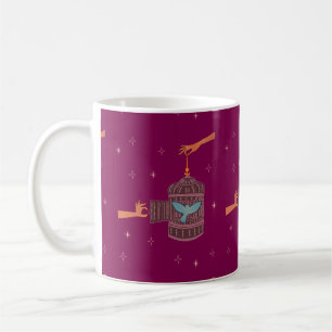 Free Bird Birdcage Folk Art Hands and Blue Bird Coffee Mug