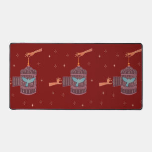 Free Bird Birdcage   Folk Art Hands and Blue Bird  Desk Mat