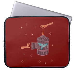 Free Bird Birdcage Folk Art Hands and Blue Bird Laptop Sleeve