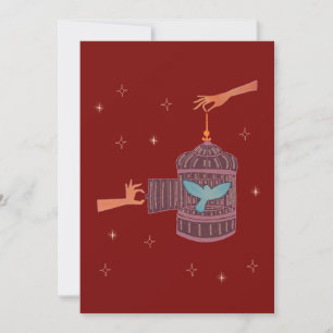 Free Bird Birdcage   Folk Art Hands and Blue Bird  Thank You Card