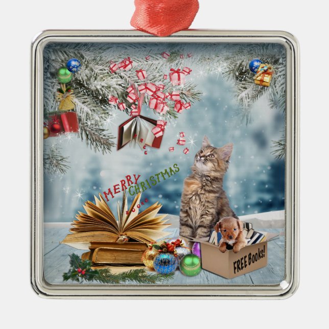 Free Books for Christmas Metal Ornament (Front)
