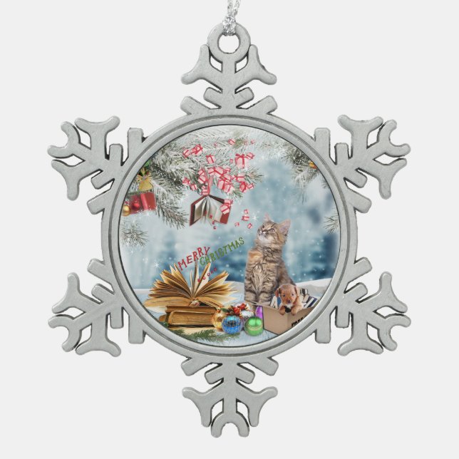 Free Books Snowflake Pewter Christmas Ornament (Front)
