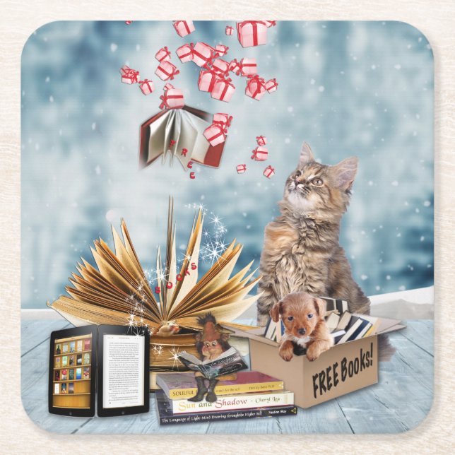 Free Books Square Paper Coaster (Front)