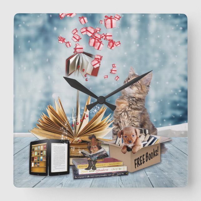 Free Books Square Wall Clock (Front)