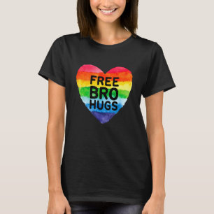 Free Bro Hugs Heart LGBT Pride Month LGBTQ Rainbow T-Shirt