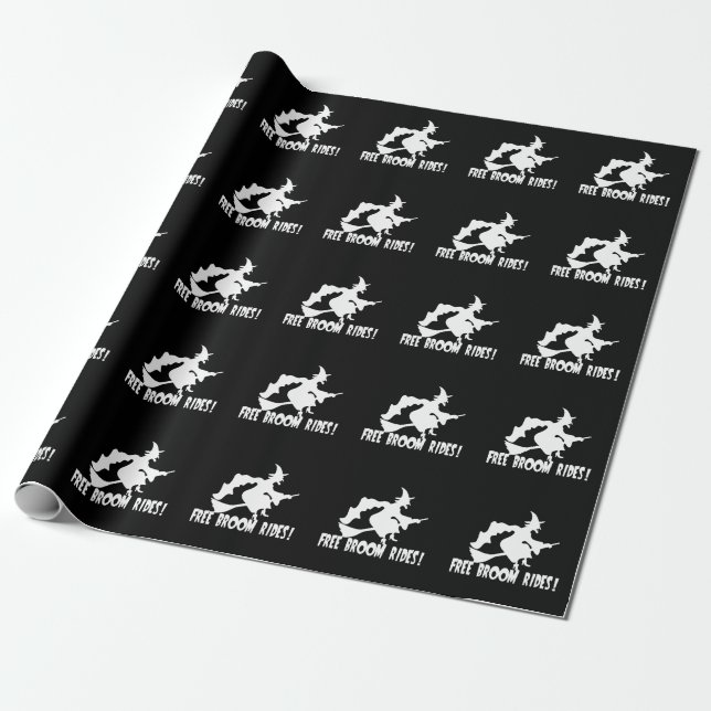 Free Broom Rides Funny Witch Wrapping Paper (Unrolled)