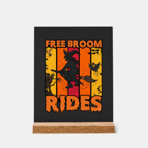 Free Broom Rides Halloween Flying Witch Ghost Bats Acrylic Sign