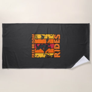 Free Broom Rides Halloween Flying Witch Ghost Bats Beach Towel