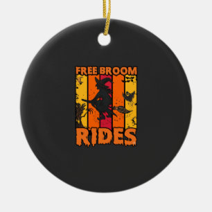 Free Broom Rides Halloween Flying Witch Ghost Bats Ceramic Ornament